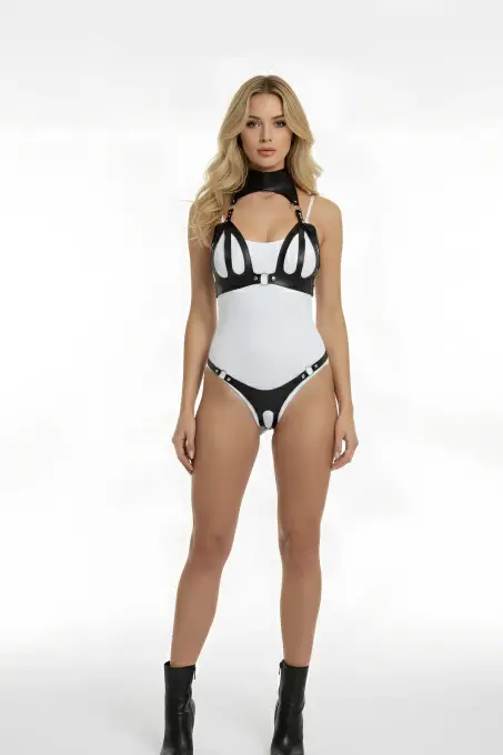 Siyah Harness Takım Suni Deri Detaylı Body Boyunluklu - APFT1089 - 7