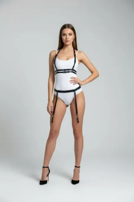 Siyah Harness Takım Suni Deri Tokalı Vücut Aksesuarı - APFT232 - Angels Passion (1)