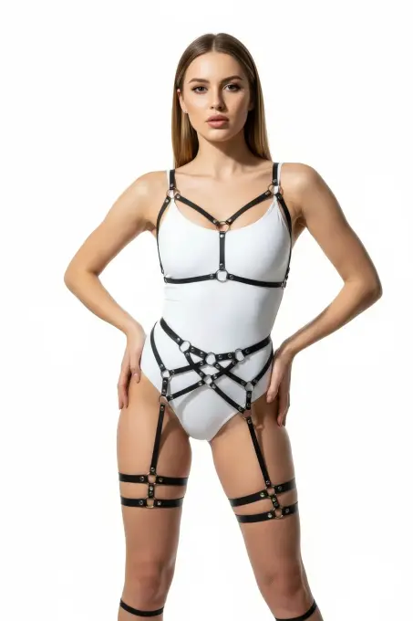 Siyah Harness Takım Vücut Jartiyerli O Halka Detaylı - APFT289 - 4