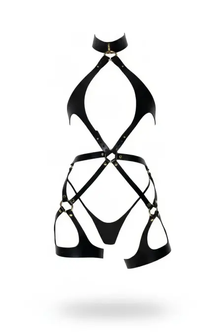 Siyah Harness Takım Yüksek Yaka Halka Detaylı Deri - APFT1331 - 1