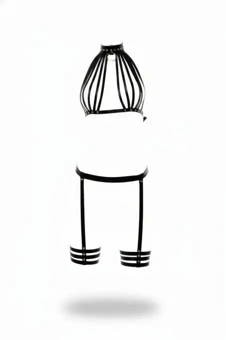 Siyah Harness Takım Yüksek Yaka Zımba Detaylı - APFT552 - 1