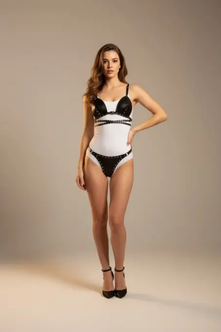 Siyah Harness Takım Zımbalı Deri Bralet Detaylı - APFT849 - Angels Passion (1)