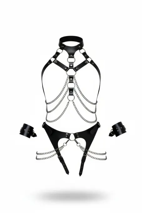 Siyah Harness Takım Zincir Detaylı Boyunluklu - APFT1067 - 1