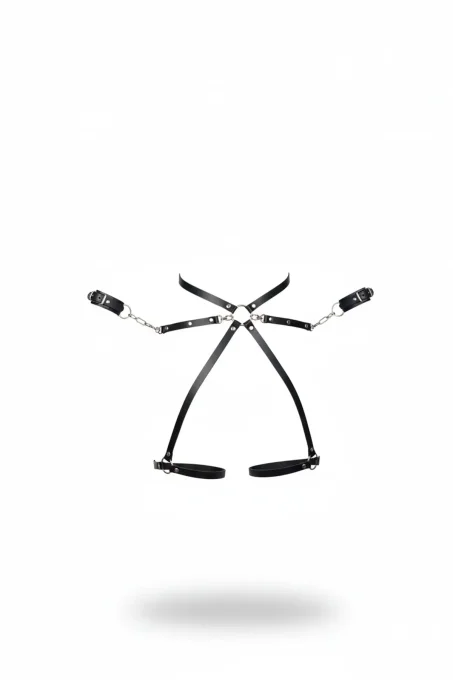 Siyah Harness Takım Zincir Detaylı Manşetli Vücut Aksesuarı - APFT772 - 1