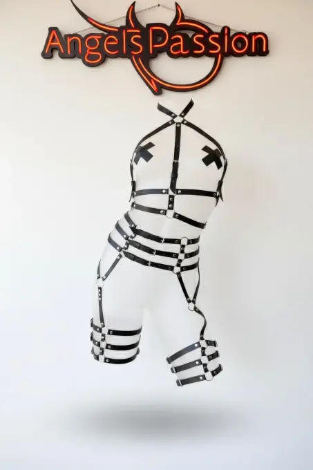 Siyah Jartiyer Harness Çok Bantlı Vücut Korse Giyim - APFT524 - 1
