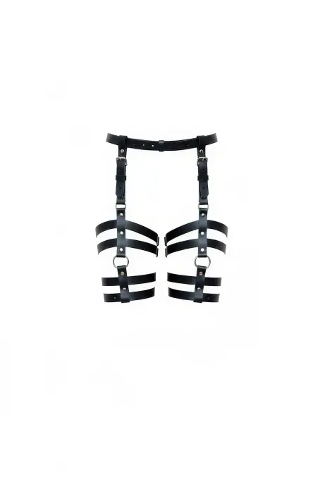 Siyah Jartiyer Harness Deri Çok Bantlı Bel Ve Bacak Aksesuarı - APFT762 - 1