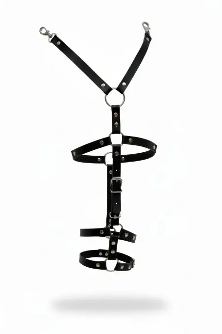 Siyah Jartiyer Harness Deri O-Ring Detaylı Ayarlanabilir - APFT942 - 1