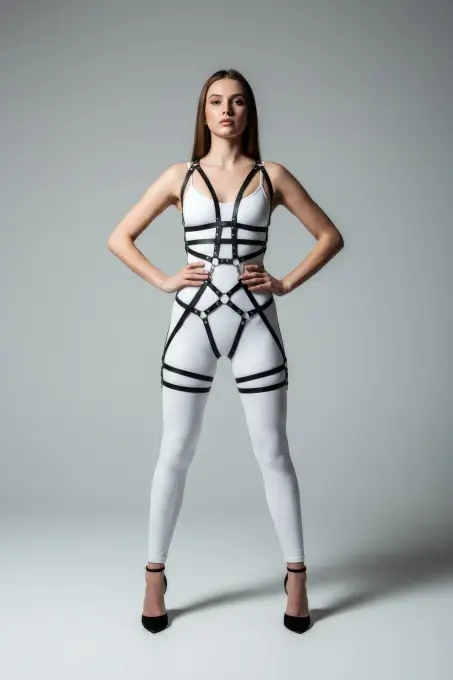 Siyah Jartiyer Harness Deri Vücut Çapraz Bağlı - APFT502 - 1