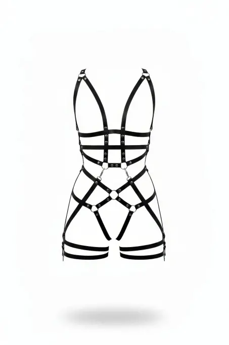 Siyah Jartiyer Harness Deri Vücut Kafesi Tam Boy - APFT502 - 1