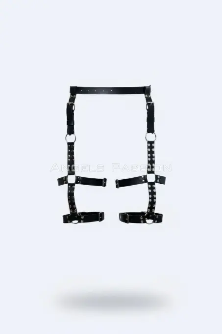 Siyah Jartiyer Harness Deri Zımbalı Halka Detaylı - APFT862 - 1