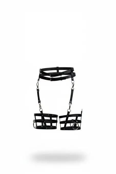 Siyah Jartiyer Harness Suni Deri Kemerli Bacak Detayı - APFT705 - 1