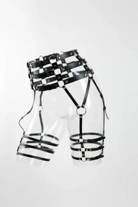 Siyah Jartiyer Harness Yüksek Bel Çoklu Kemerli Metal Tokalı - APFT1051 - 1