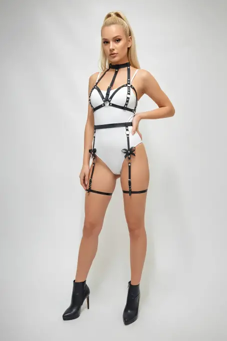 Siyah Jartiyer Harness Zımbalı Boyunluk Detaylı - APFT310 - Angels Passion (1)