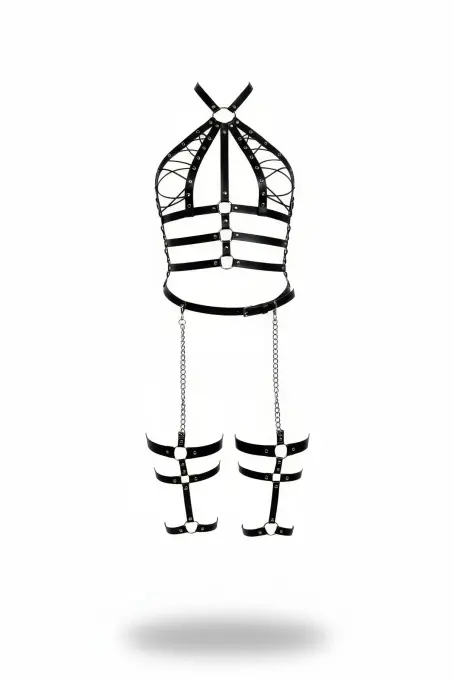 Siyah Jartiyer Harness Zincir Detaylı Boyundan Bağlamalı - APFT698 - 1