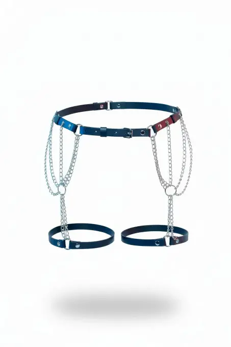 Siyah Jartiyer Harness Zincirli Deri Vücut Aksesuarı - APFT1323 - 1