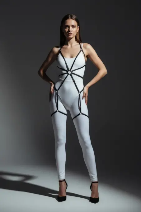 Siyah Kadın Body Harness Kafes Detaylı Tam Vücut Aksesuarı - APFT360 - 3