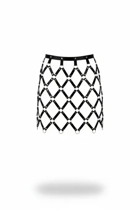 Siyah Kadın Etek Halka Detaylı Etek Kafes Mini Etek - APFT694 - 1