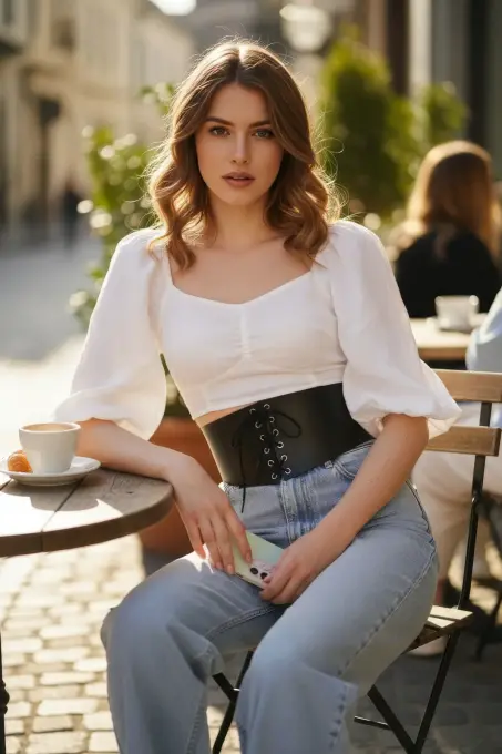 Siyah Kadın Kemer Bağcıklı Kalın Korse Bel Aksesuarı - APFT1127 - 1