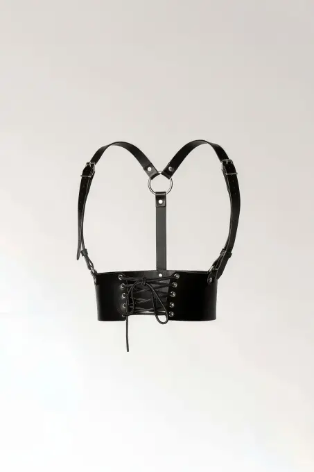 Siyah Kadın Kemer Bağcıklı Korse Detaylı Geniş Bel Aksesuarı - APFT822 - 2