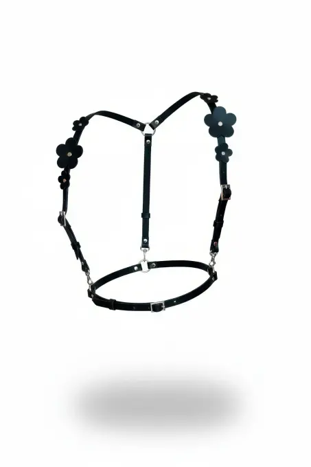 Siyah Kadın Kemer Çiçek Detaylı Deri Omuz Bağlamalı - APFT906 - 1