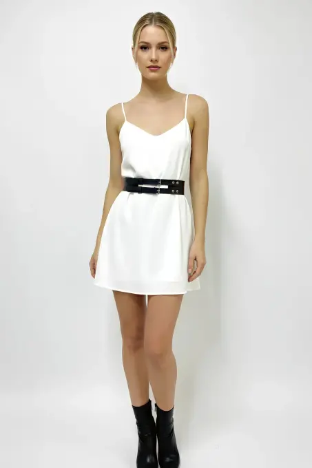 Siyah Kadın Kemer Çift Tokalı Kalın Bel Aksesuarı - APFT1203 - 2