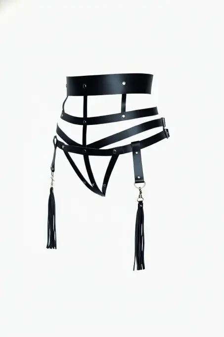 Siyah Kadın Kemer Çok Bantlı Deri Korse Detaylı - APFT397 - 1