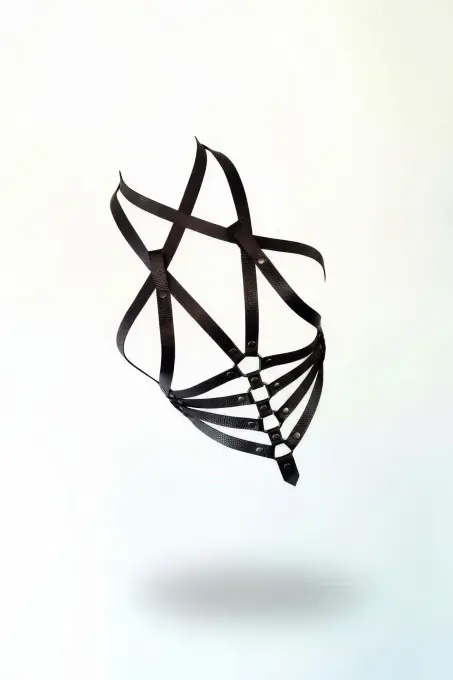 Siyah Kadın Kemer Çok Bantlı Metal Halkalı Vücut Aksesuarı - APFT31 - 1