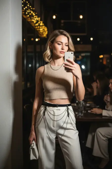 Siyah Kadın Kemer Çok Katlı Zincir Detaylı Bel Aksesuarı - APFT921 - 1