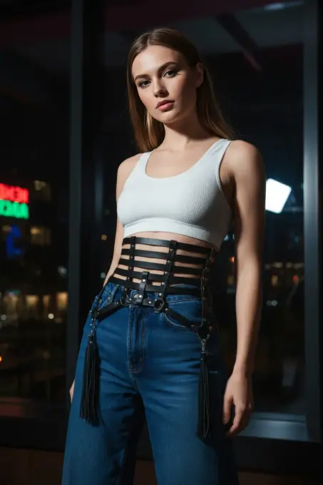 Siyah Kadın Kemer Çok Katmanlı Zımba Detaylı Bel Aksesuarı - APFT408 - Angels Passion (1)