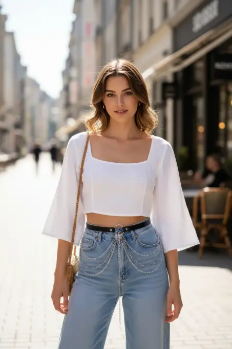 Siyah Kadın Kemer Çok Katmanlı Zincir Detaylı - APFT922 - 3