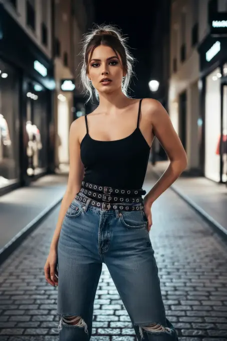 Siyah Kadın Kemer Çok Sıralı Metal Tokalı Vücut Aksesuarı - APFT641 - Angels Passion (1)