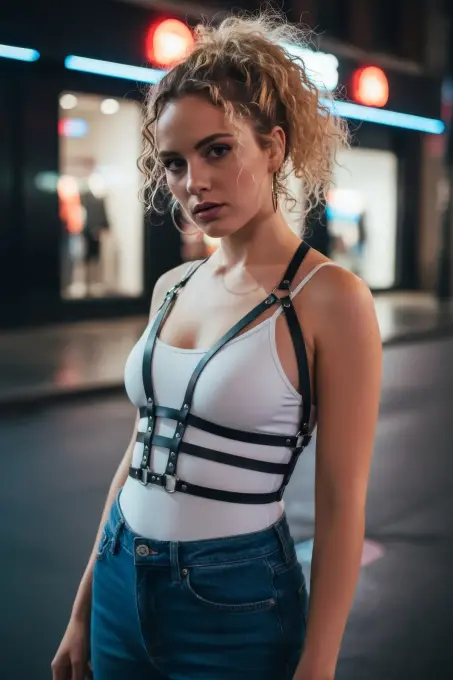 Siyah Kadın Kemer Çoklu Şeritli Deri Vücut Aksesuarı - APFT442 - 1