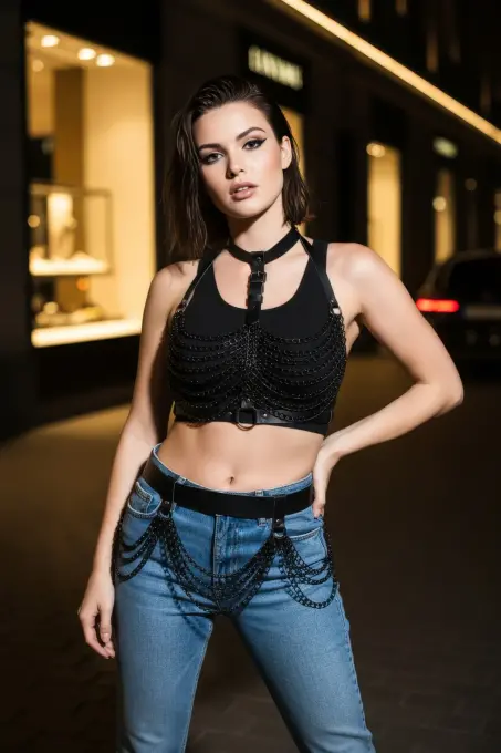 Siyah Kadın Kemer Çoklu Zincir Detaylı Bel Aksesuarı - APFT438 - 3