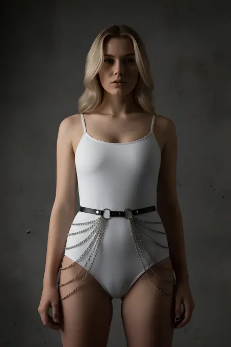 Siyah Kadın Kemer Çoklu Zincir Detaylı Halka Tokalı - APFT391 - 2