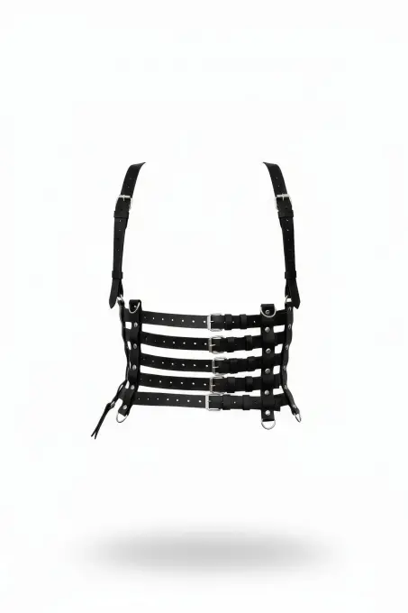 Siyah Kadın Kemer Deri Çok Bantlı Omuz Detaylı Korse - APFT630 - 1