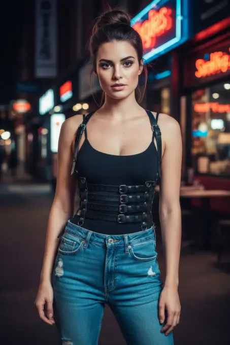 Siyah Kadın Kemer Deri Çok Tokalı Vücut Aksesuarı - APFT630 - 4