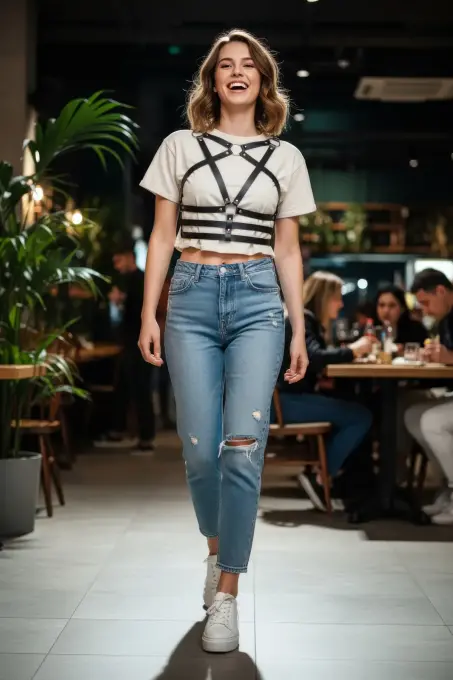 Siyah Kadın Kemer Deri Çoklu Bantlı Vücut Aksesuarı - APFT955 - 2