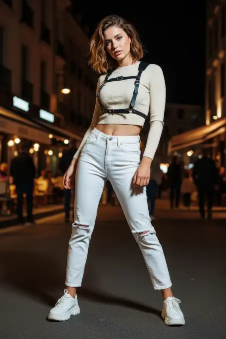 Siyah Kadın Kemer Deri Çoklu Tokalı Göğüs Detaylı - APFT1269 - 1