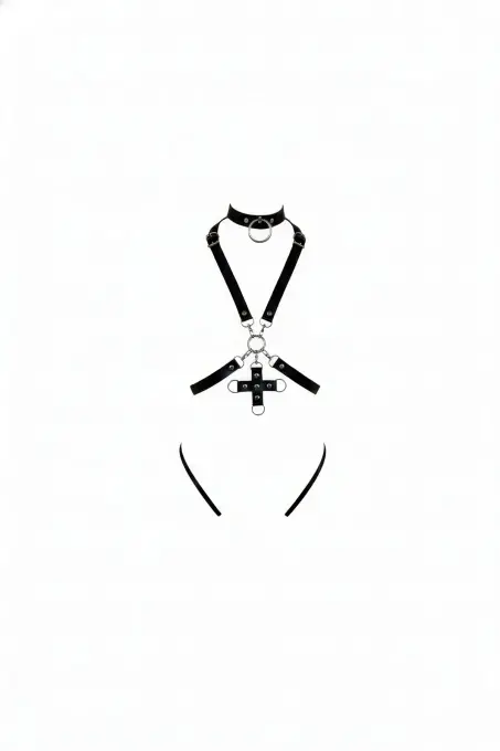 Siyah Kadın Kemer Deri Haç Detaylı Vücut Aksesuarı - APFT404 - 1