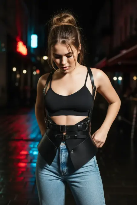 Siyah Kadın Kemer Deri Korse Detaylı Geniş Bel Aksesuarı - APFT616 - 4