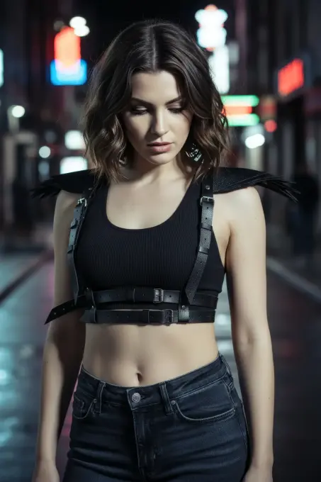 Siyah Kadın Kemer Deri Omuz Zırh Detaylı Vücut Aksesuarı - APFT717 - 4