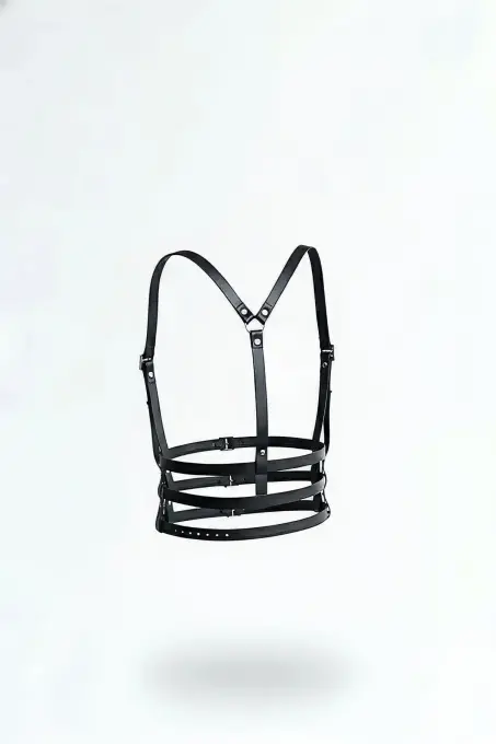 Siyah Kadın Kemer Deri Vücut Aksesuarı Çoklu Tokalı - APFT135 - 1