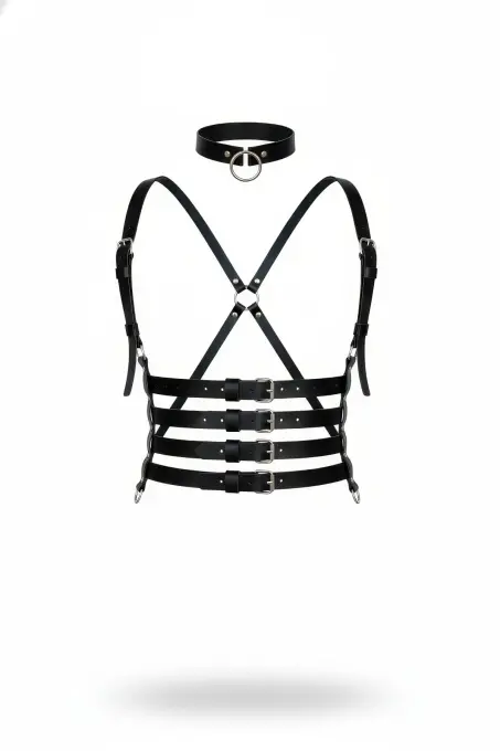 Siyah Kadın Kemer Deri Vücut Harness Çoklu Tokalı - APFT609 - 1