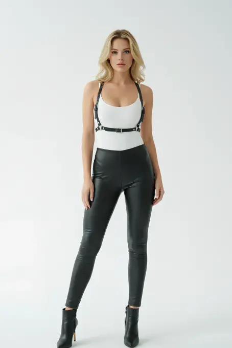 Siyah Kadın Kemer Deri Vücut Tokalı Aksesuar - APFT155 - 1