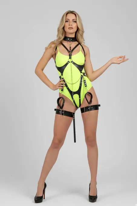 Siyah Kadın Kemer Deri Vücut Zincir Detaylı Koşum - APFT1098 - 7