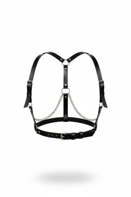 Siyah Kadın Kemer Deri Zincir Detaylı Vücut Aksesuarı - APFT215 - 1