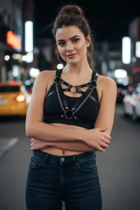 Siyah Kadın Kemer Deri Zincir Detaylı Vücut Aksesuarı - APFT741 - 4