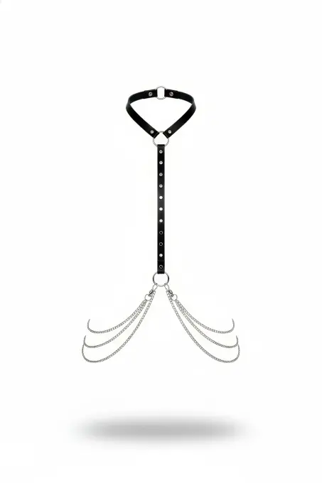 Siyah Kadın Kemer Deri Zincir Detaylı Vücut Aksesuarı - APFT840 - 1