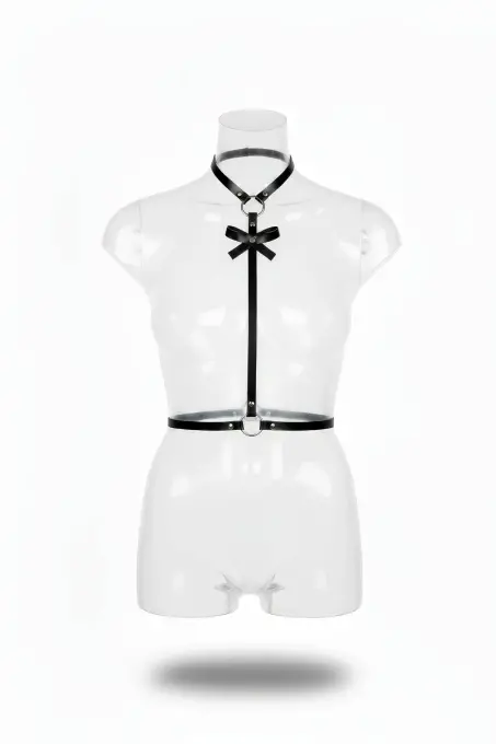 Siyah Kadın Kemer Fiyonk Detaylı Harness Boyunluk - APFT127 - 1