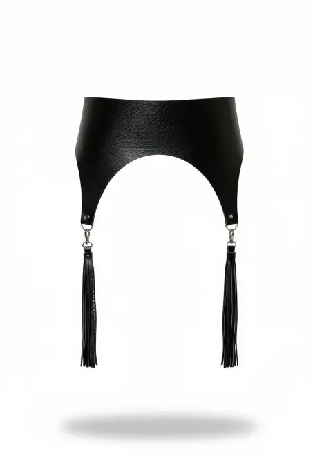 Siyah Kadın Kemer Geniş Deri Püskül Detaylı Korse Kemer - APFT788 - 1